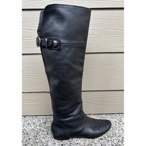Coach Benita Black Soft Leather Tall Knee High Boots Flat Buckle Women's 6.5 B